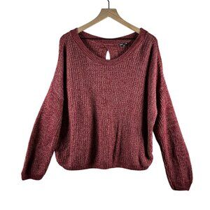 Express Women’s Cable Knit Split-Back Sweater – Burgundy/Maroon – Size L
